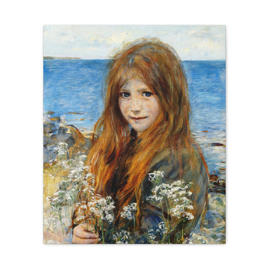 Little girl on the beach by Hans Olaf Heyerdahl Matte Canvas Wall Art Print