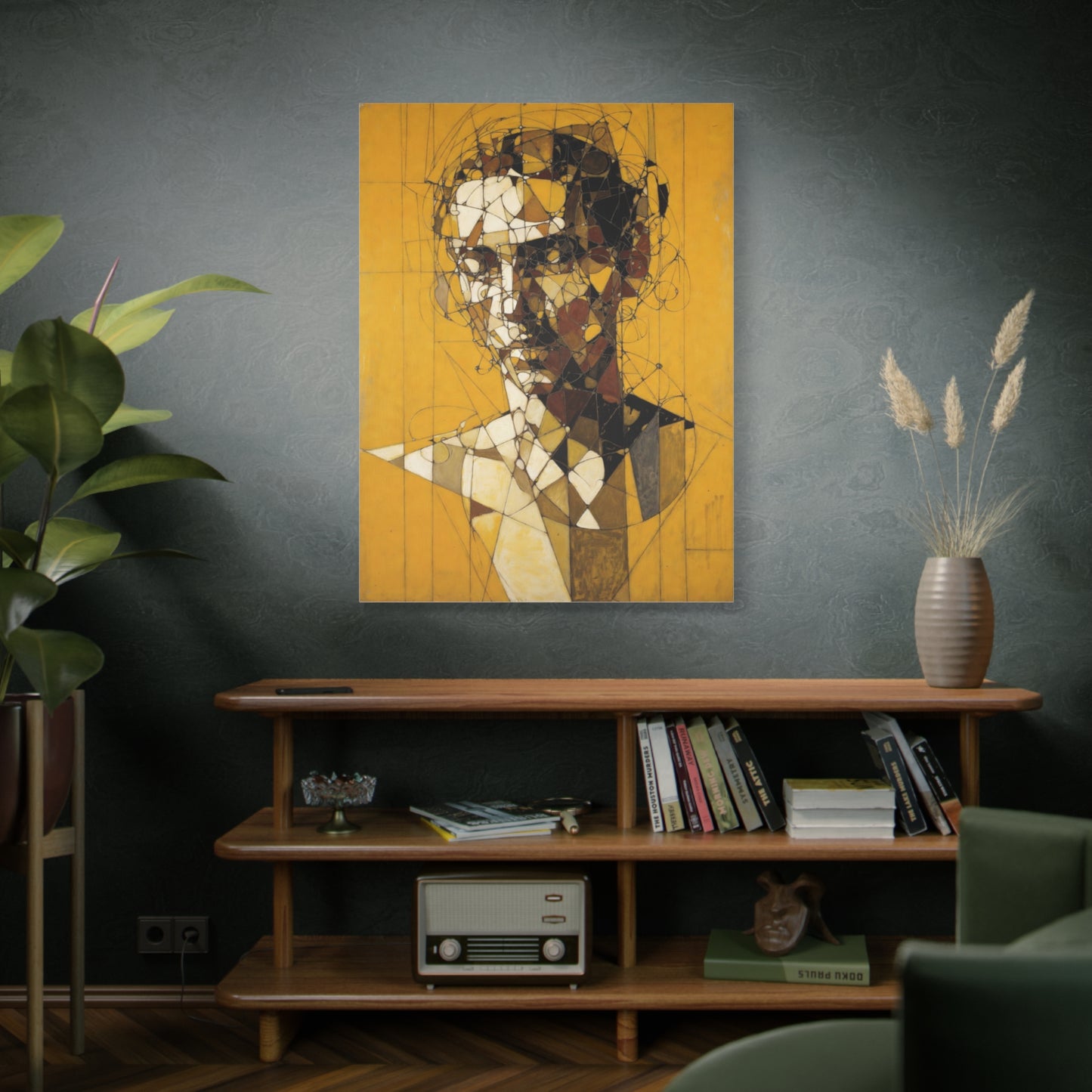Geometric Portrait Matte Canvas Wall Art – Abstract Yellow Bust