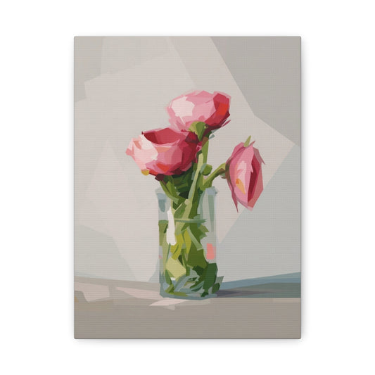 Pink Floral Vase Canvas Print — Stretched Matte Wall Art
