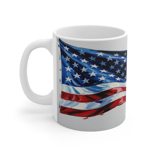 American Flag Coffee Mug — Patriotic 11oz White Mug