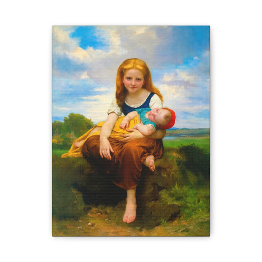 Vintage Mother and Child Oil Art Canvas Print — Classic Portrait Wall Decor