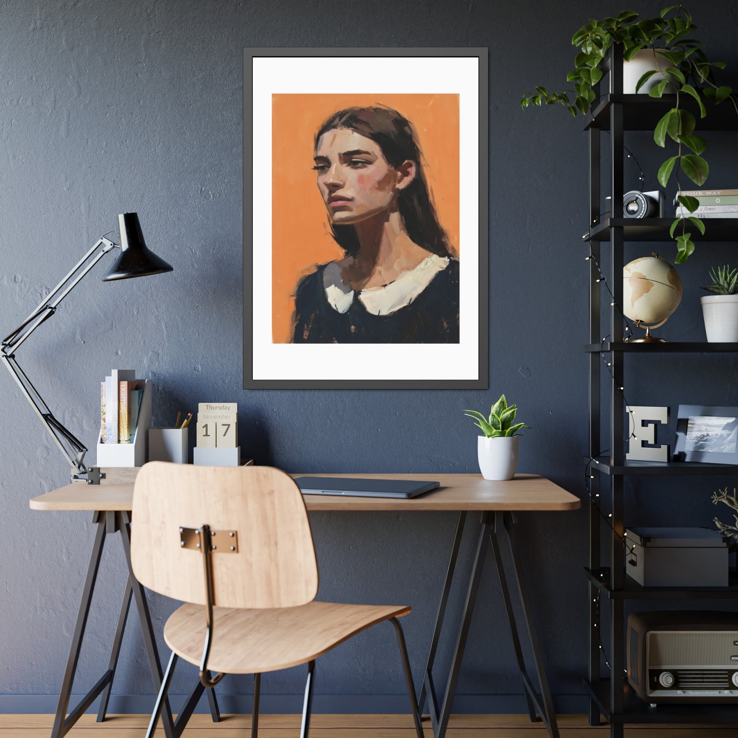 Framed Art Print — Portrait Painting on Orange Background