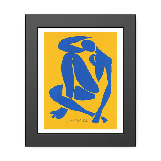 Framed Art Print - Blue Cutout Figure on Yellow (Matisse Style)