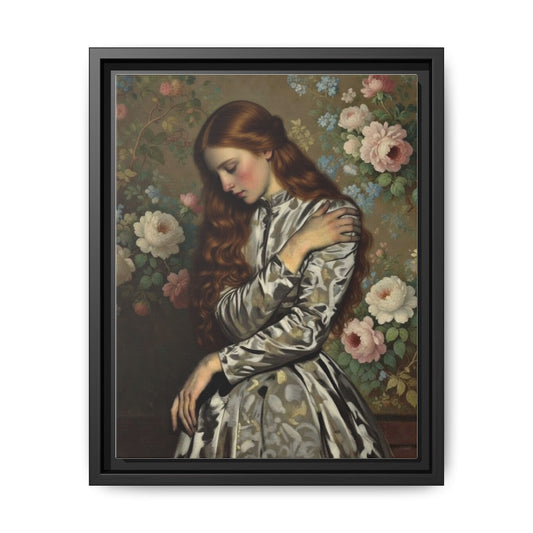 Framed Matte Canvas Art — Vintage Floral Portrait of a Young Woman