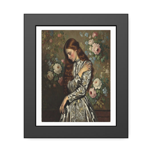 Framed Art Print — Vintage Portrait with Floral Background