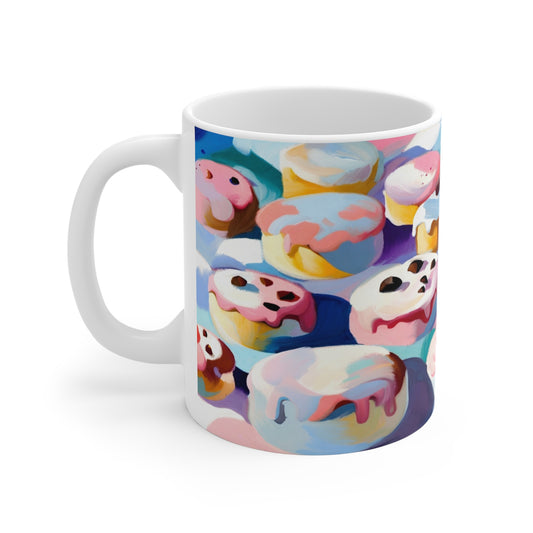 Donut Delight Ceramic Mug — Colorful Iced Donuts Pattern 11oz