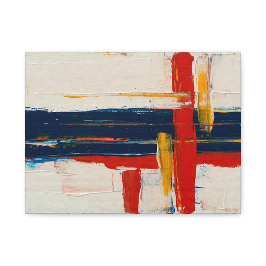 Abstract Modern Canvas Art Print — Red, Navy & Gold Stretched Matte Canvas