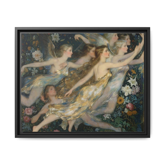 Framed Matte Canvas Wall Art — Vintage Fairies & Floral Painting