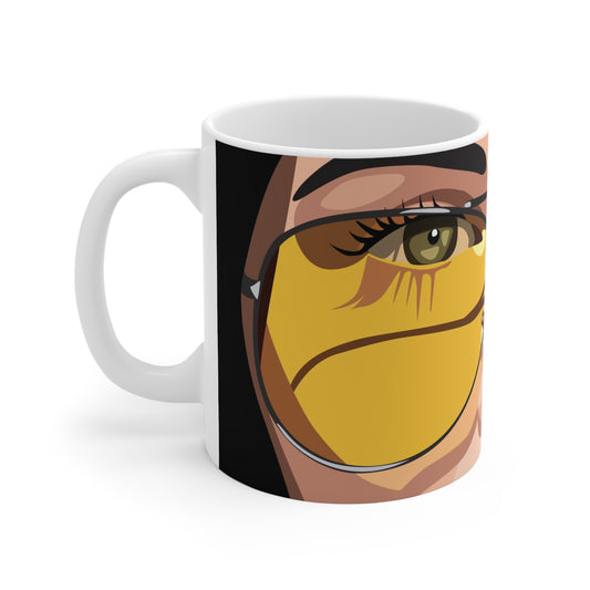 11oz Mug — Retro Yellow Aviator Sunglasses Face Art Coffee Cup