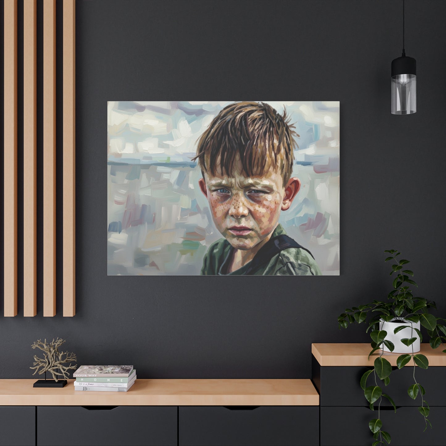 Melancholic Boy Portrait Canvas Print — Matte Stretched Wall Art
