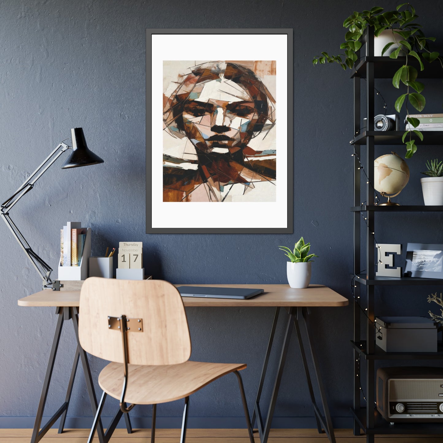 Abstract Cubist Portrait Framed Art Print — Modern Neutral Wall Decor