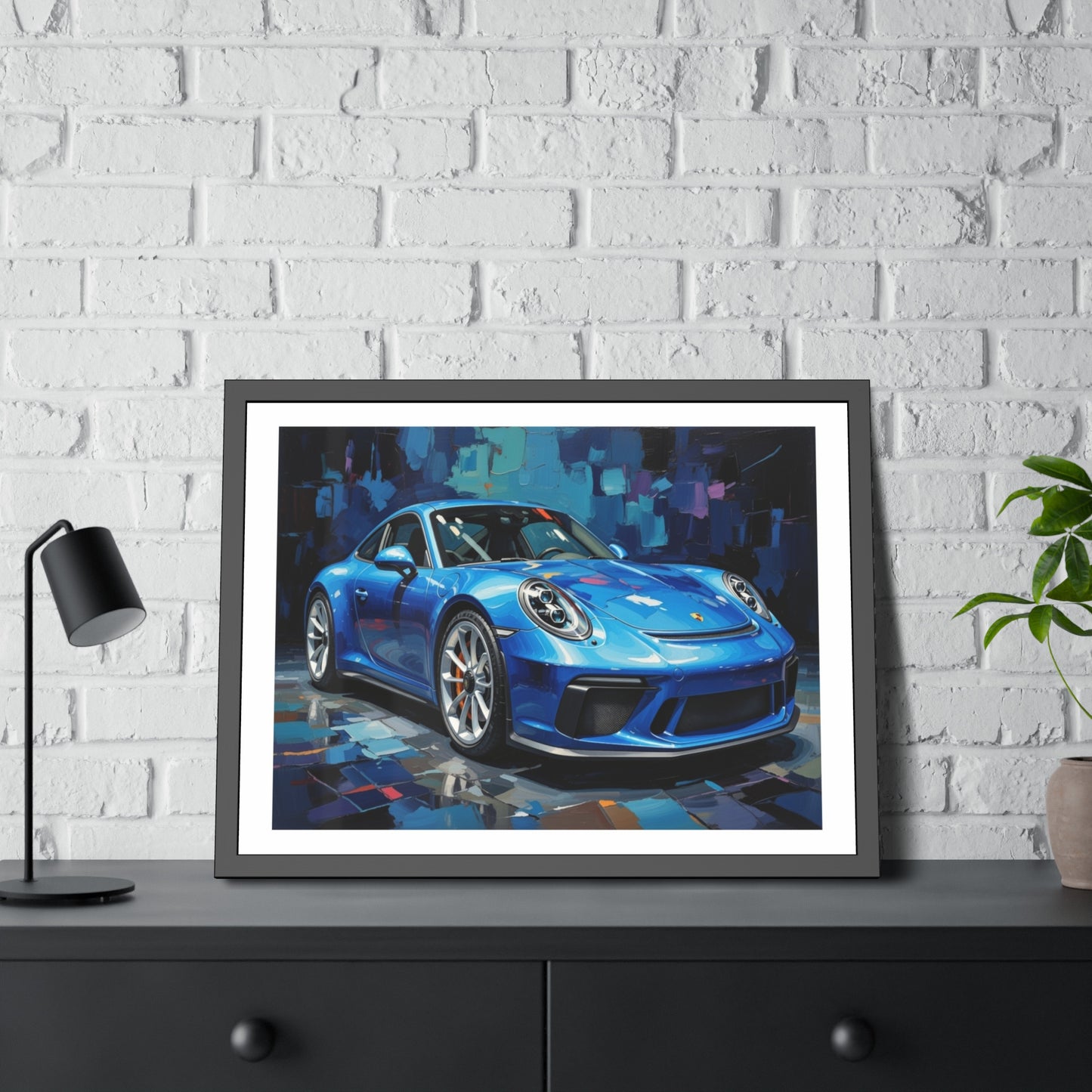 Blue Sports Car Framed Poster — Modern Automotive Wall Art