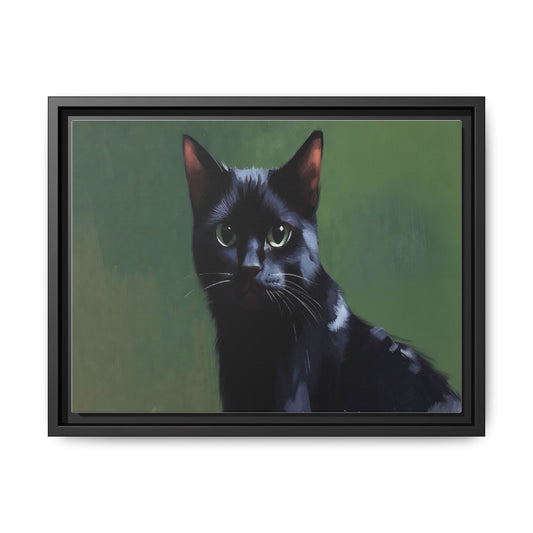Framed Black Cat Portrait Canvas — Matte Multi-Color Wall Art