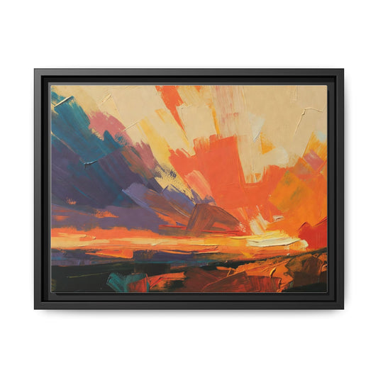 Framed Abstract Sunset Canvas Art – Multicolor Matte Wall Decor