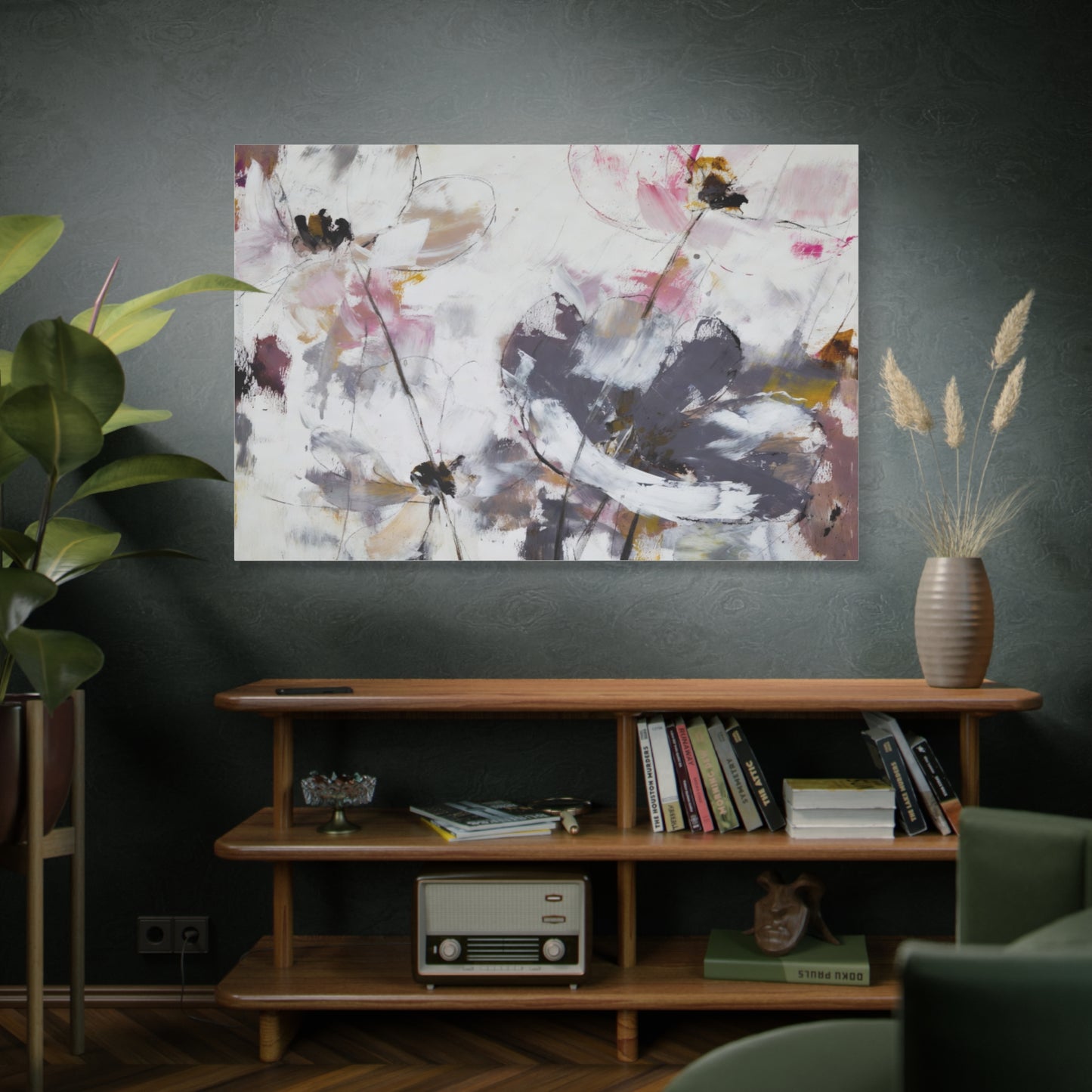 Abstract Floral Canvas Wall Art — Soft Neutral Blossoms Matte Stretched Canvas