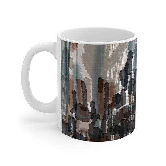 Abstract Earth-Tone Pattern Mug — Neutral Watercolor Dots & Strokes 11oz
