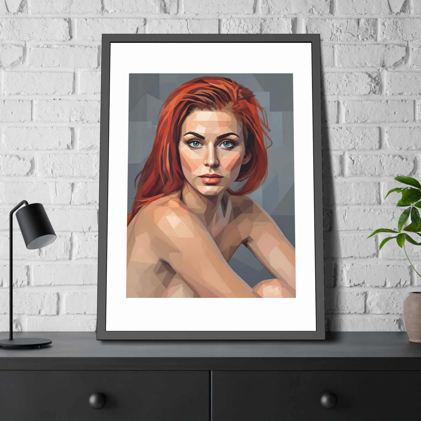 Framed Poster — Geometric Redhead Portrait Art Print
