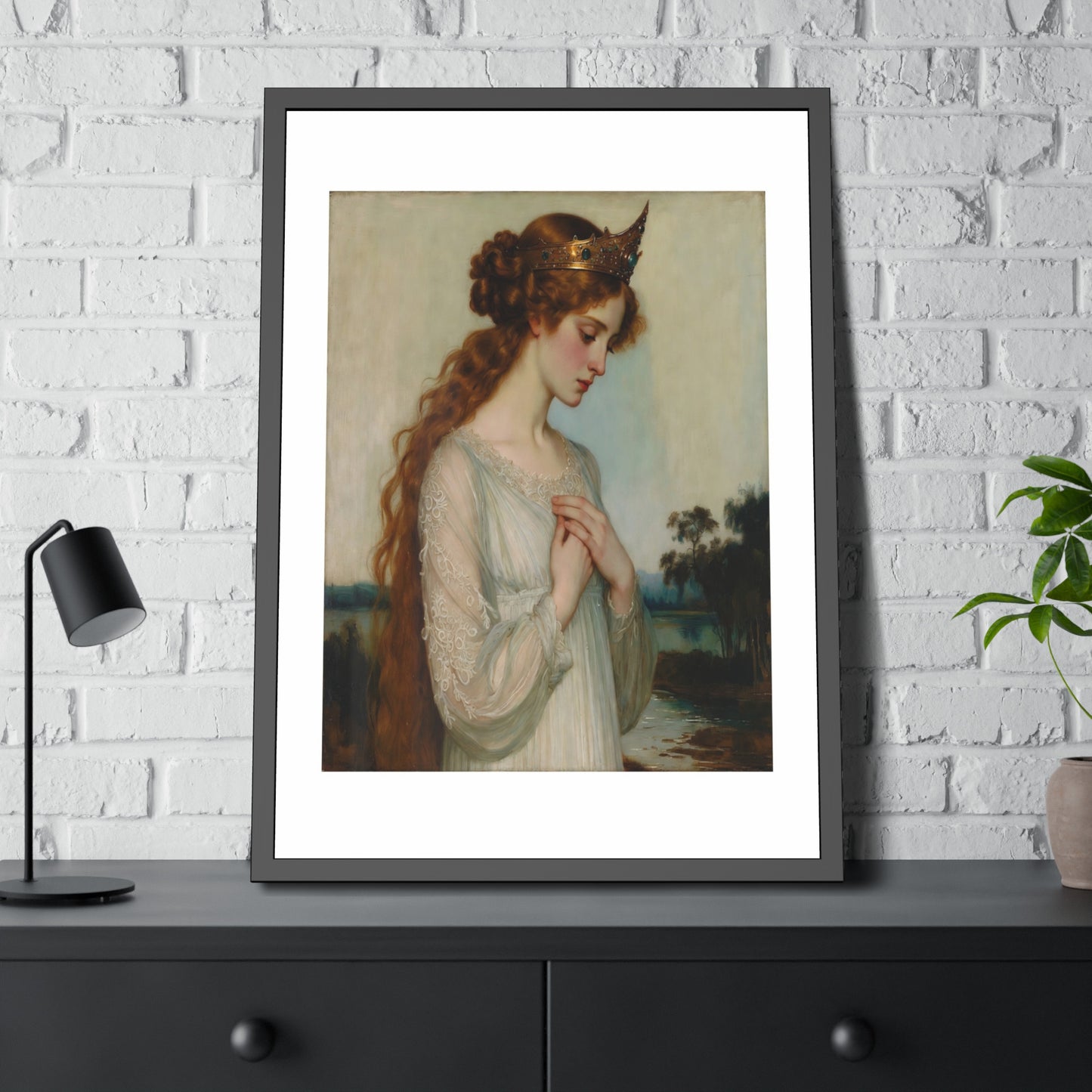 Framed Art Print — Pre-Raphaelite Woman Portrait, Vintage Romantic Wall Art