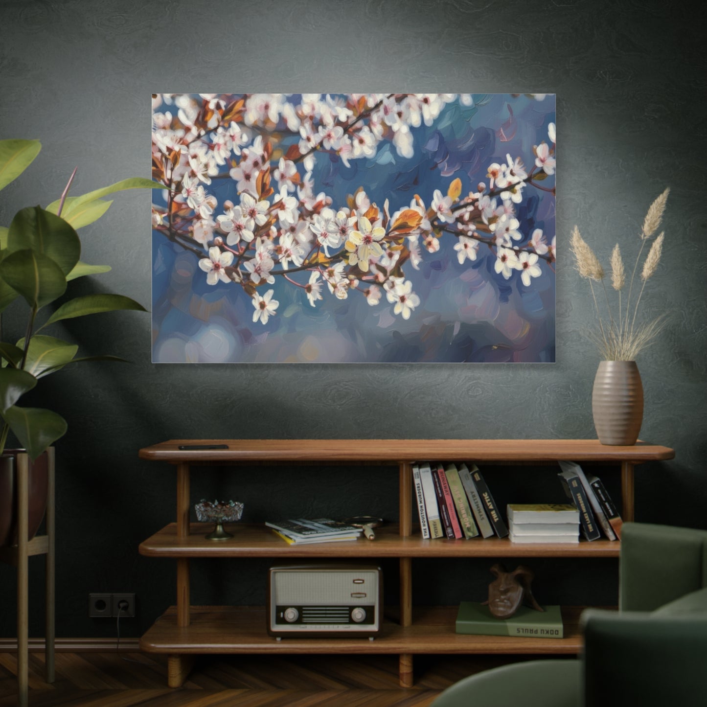 Cherry Blossom Branch Matte Canvas Wall Art — Spring Floral Print