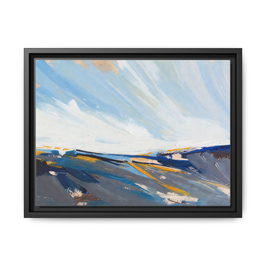 Framed Abstract Seascape Canvas Print — Matte Multi‑Color Wall Art