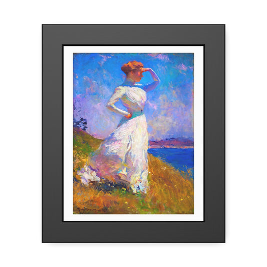 Coastal Impressionist Framed Poster — Woman in White Seaside Art Print