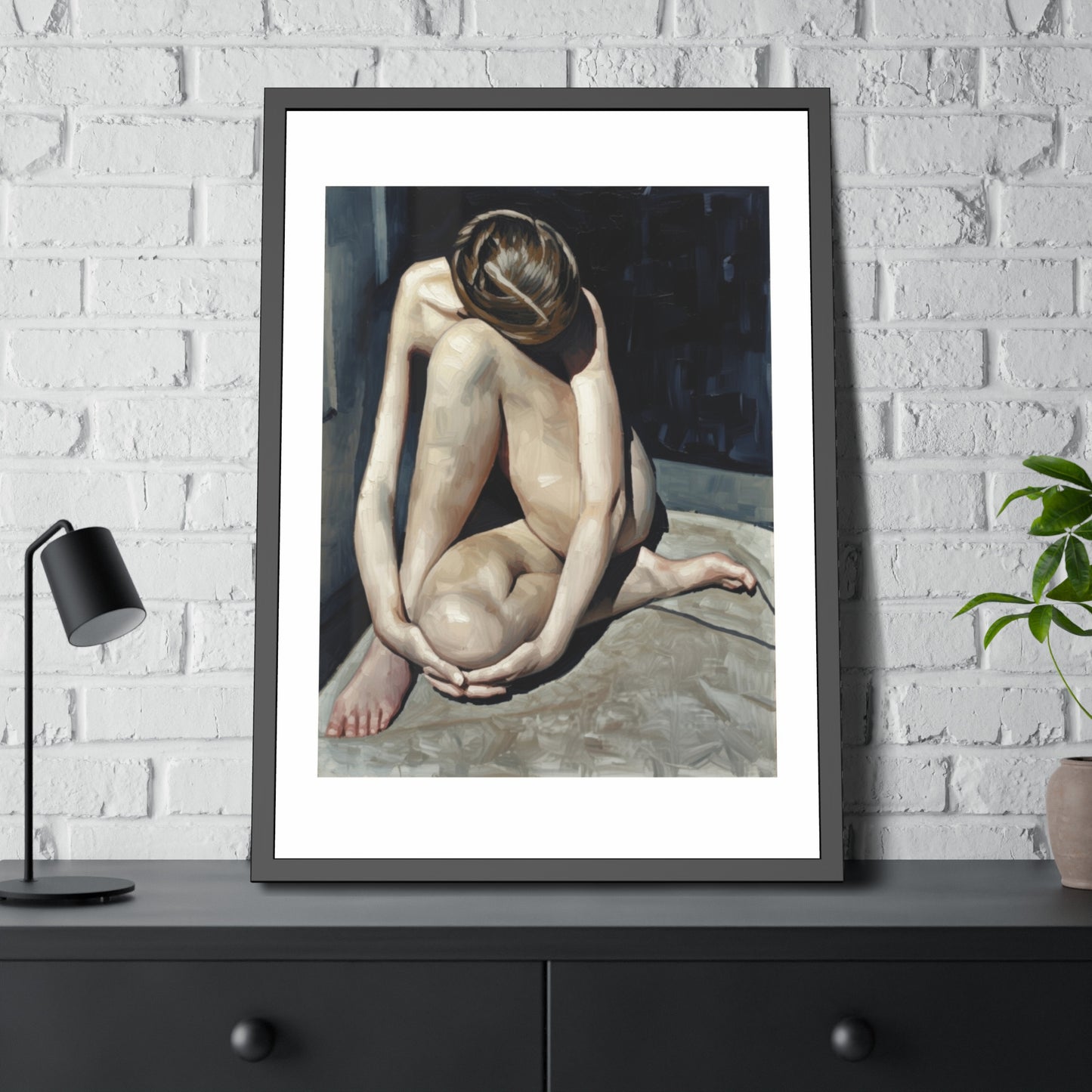 Framed Poster Contemplative Nude Figurative Art Print