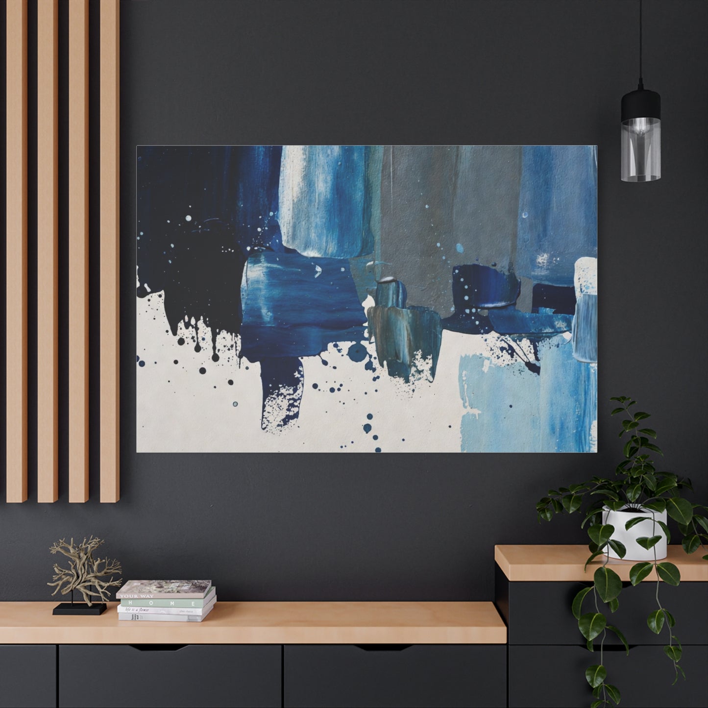 Blue Abstract Canvas Wall Art – Modern Matte Stretched Canvas