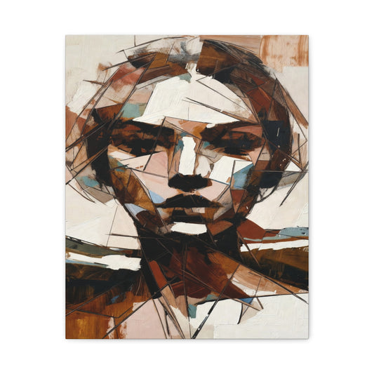 Abstract Geometric Portrait Canvas Print — Modern Brown & Teal Wall Art