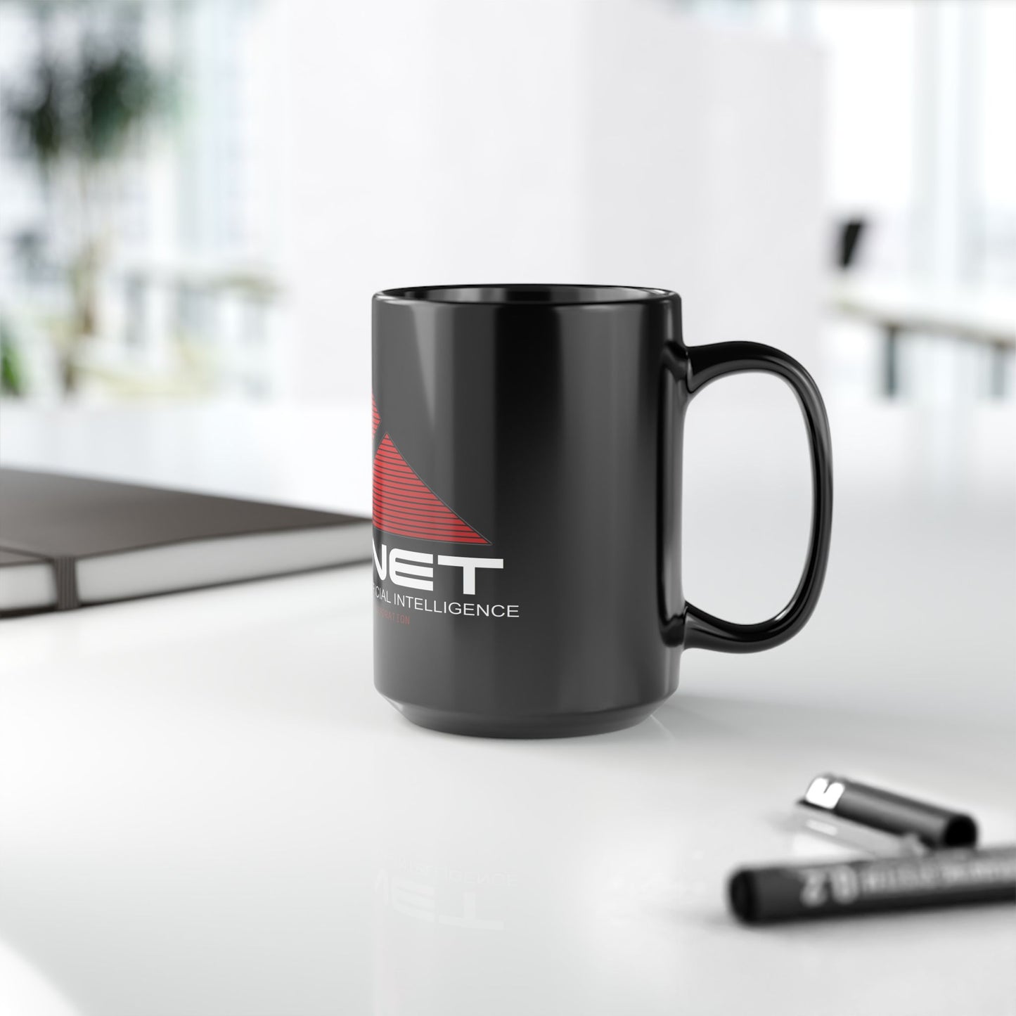 Skynet Logo Black Mug — Sci‑Fi AI Coffee Cup (11oz & 15oz)