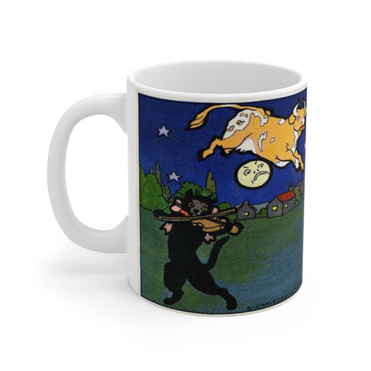 Cow Jumping Over the Moon Mug — Whimsical Nursery Art Coffee Cup
