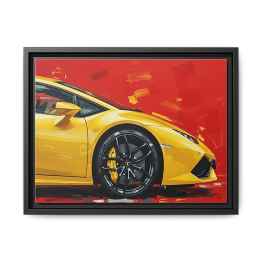 Yellow Sports Car Matte Canvas Print — Framed Automotive Wall Art
