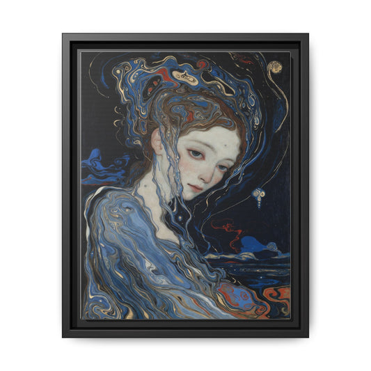 Framed Matte Canvas Art Print — Surreal Blue Maiden Portrait