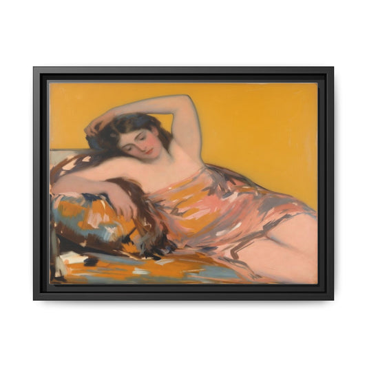Reclining Lady Matte Framed Canvas Art — Vintage Figurative Wall Decor