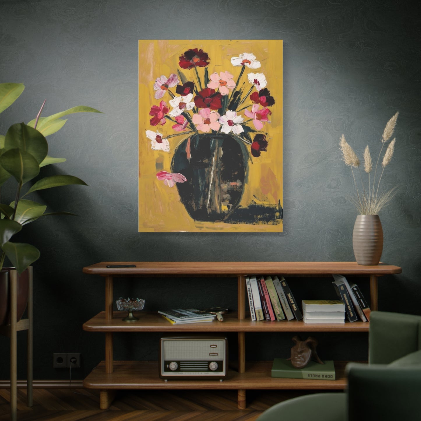 Floral Still Life Canvas Print Pink & Red Wildflowers in Vase