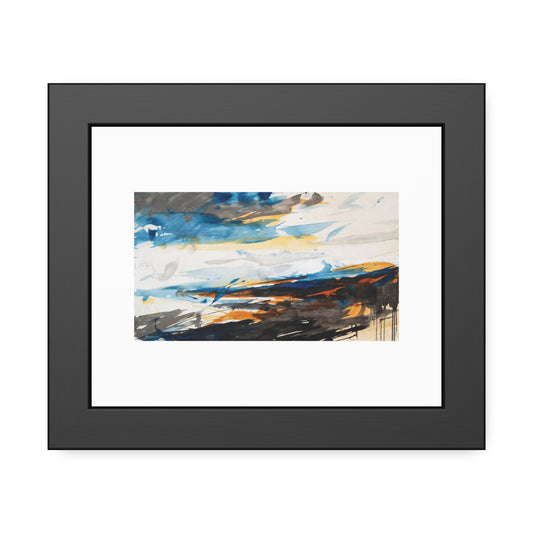 Framed Abstract Poster — Blue & Gold Coastal Abstract Art Print