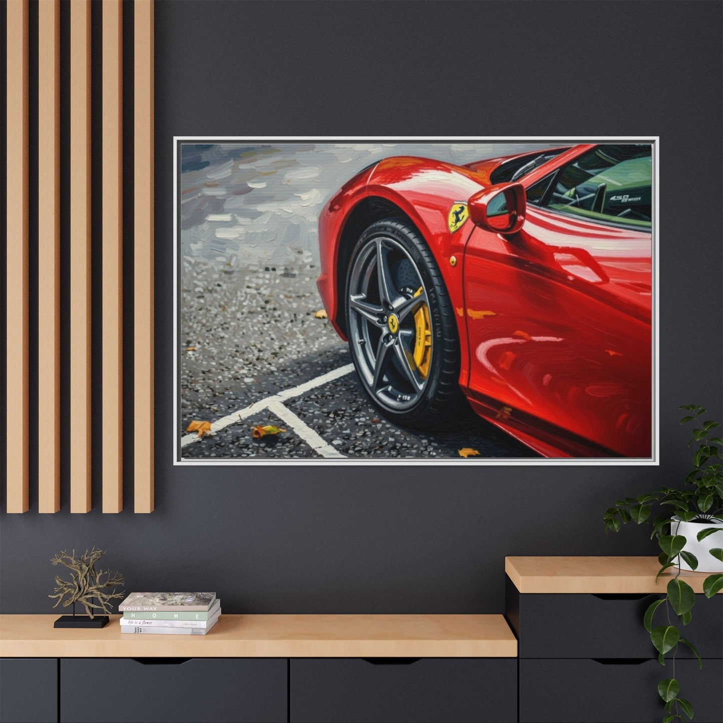 Framed Matte Canvas: Red Sports Car Close-Up Art Print