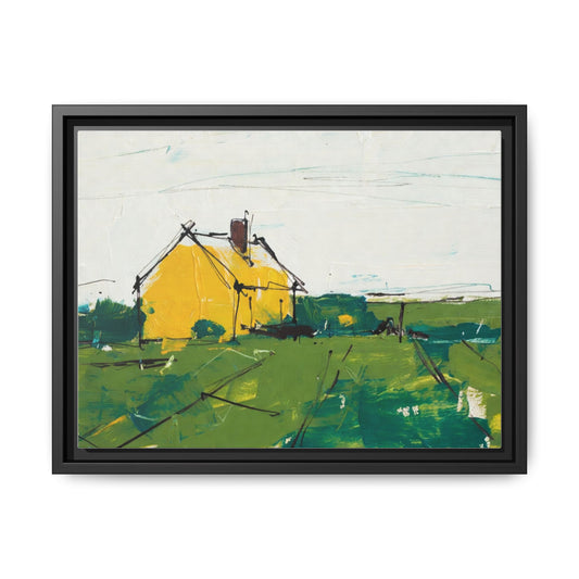 Yellow Cottage Landscape Framed Canvas Print
