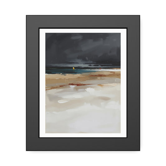 Framed Coastal Beach Print — Moody Seascape Poster in Black Frame
