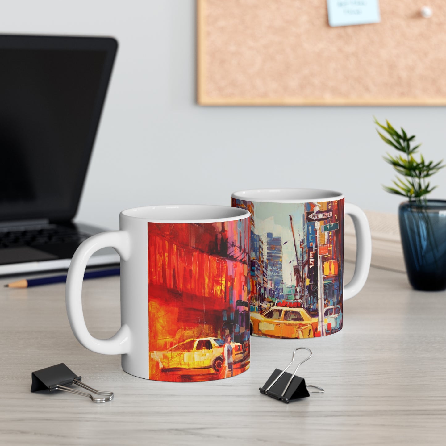 City Nights Coffee Mug — Vibrant Urban Taxi Street Art 11oz