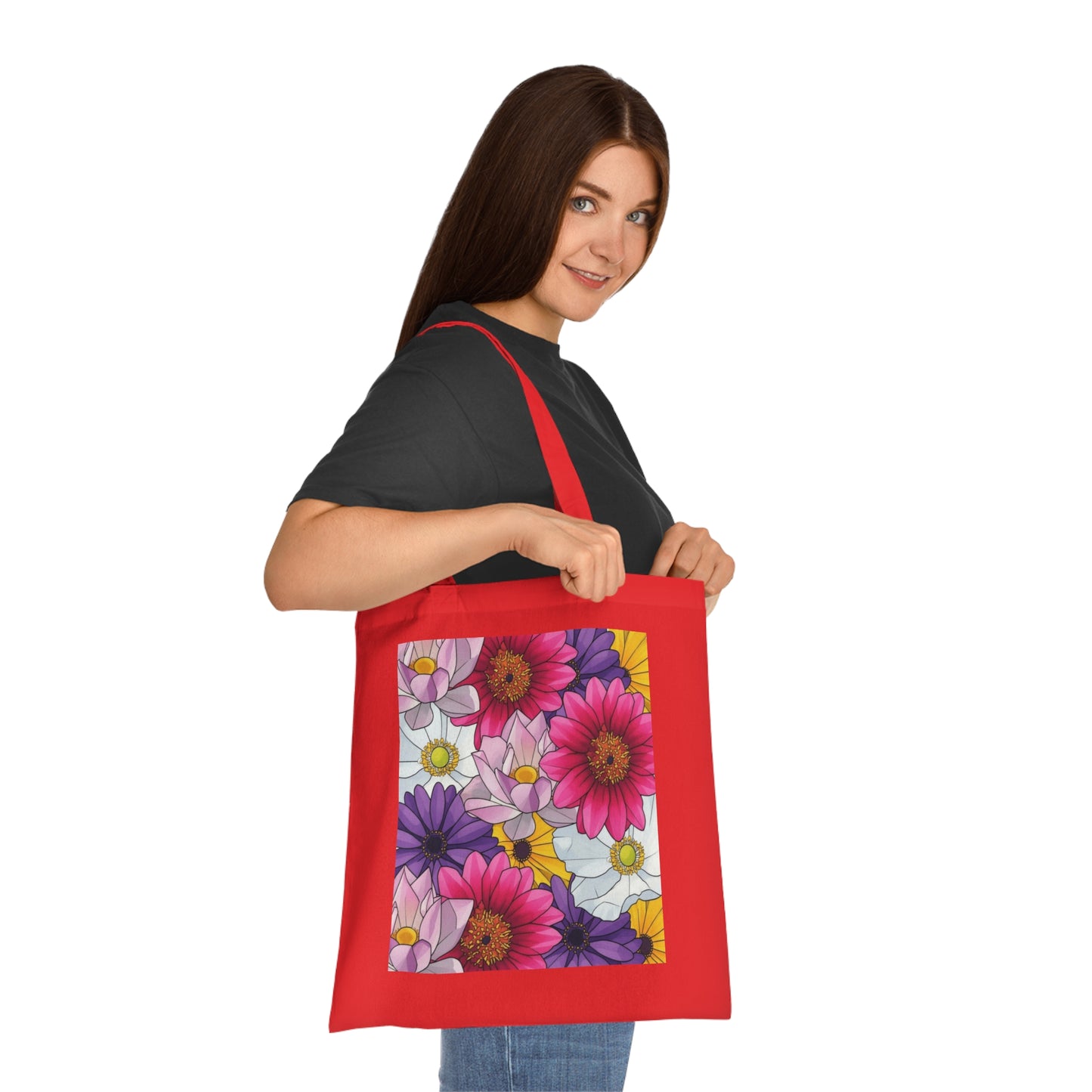 Floral Burst Cotton Tote Bag — Colorful Daisy & Gerbera Garden Print