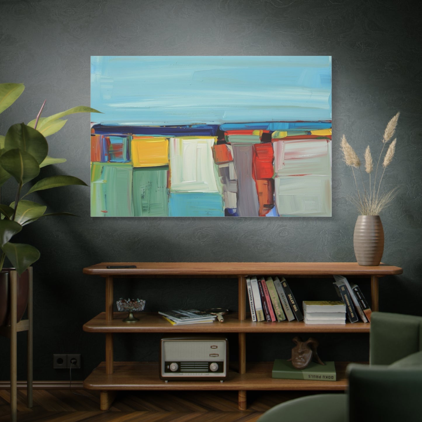 Abstract Coastal Landscape Canvas Print — Colorful Modern Seascape Wall Art