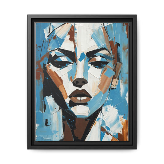 Abstract Blue Face Matte Canvas Wall Art — Framed Modern Portrait Print