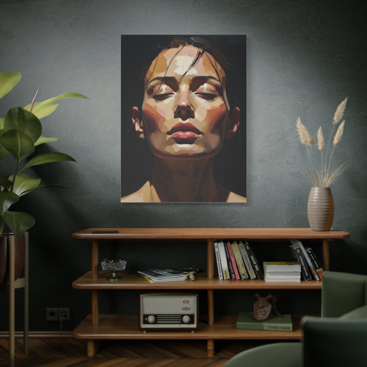 Contemporary Portrait Canvas Print — Meditative Woman Matte Stretched Wall Art
