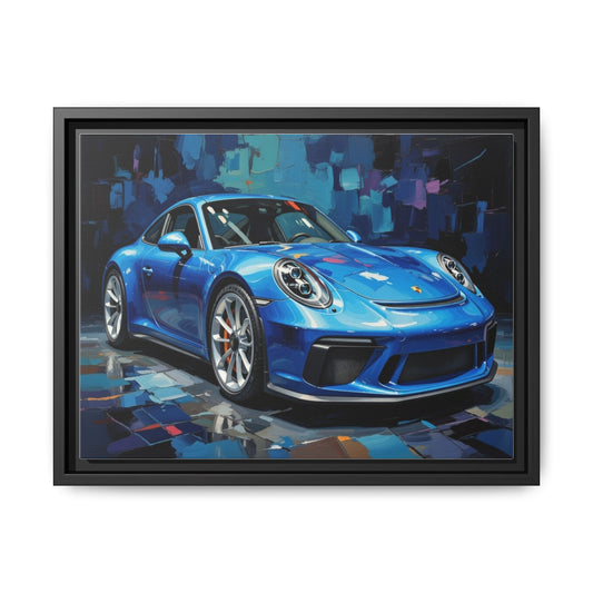 Blue Sports Car Matte Canvas Framed Print — Modern Automotive Wall Art
