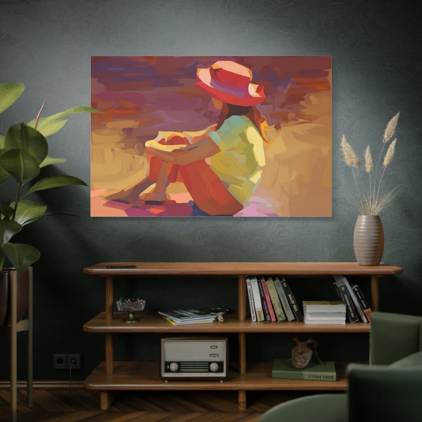 Sunset Daydream Canvas Art — Girl in Hat Matte Stretched Wall Art