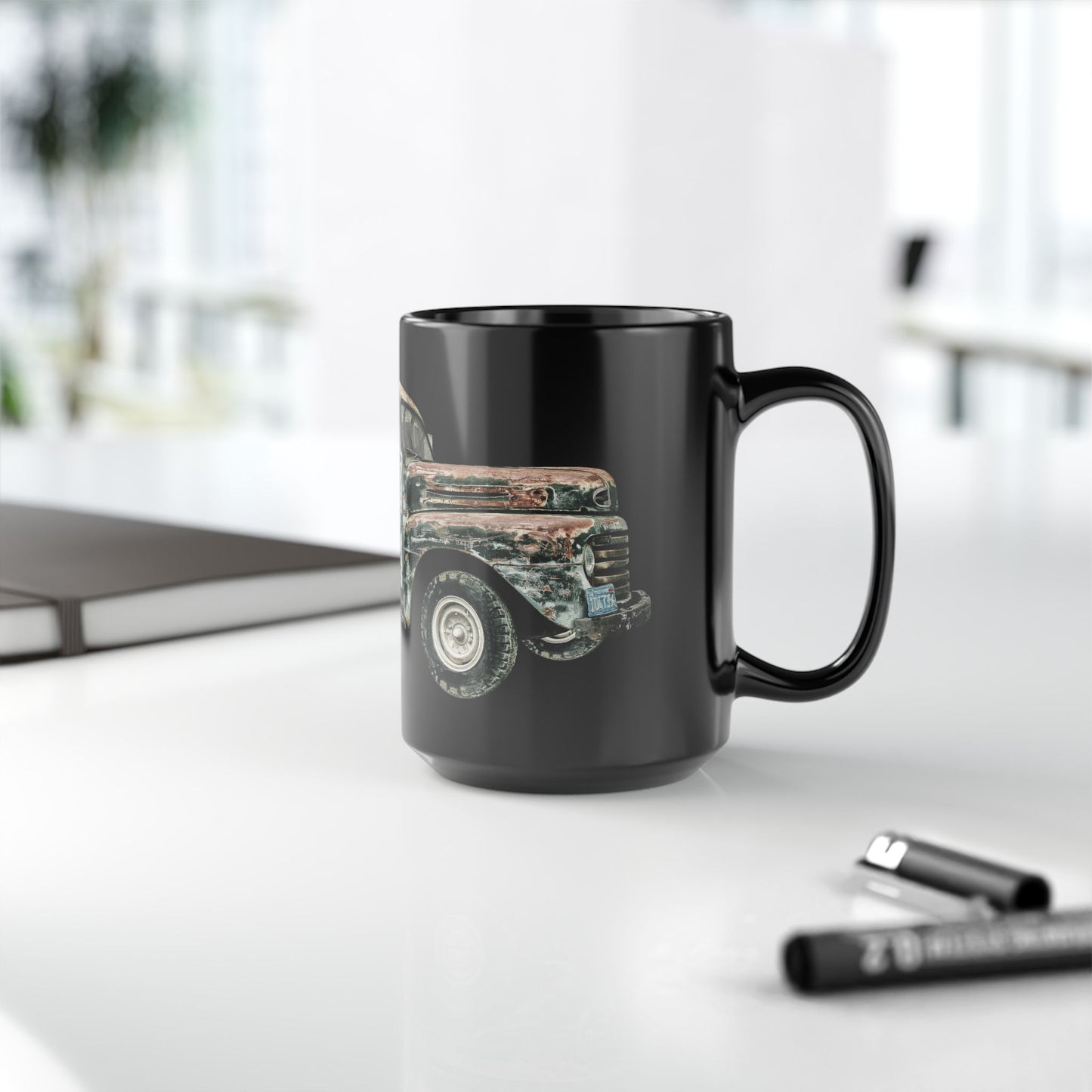 Vintage Rusty Truck Black Coffee Mug — Retro Classic Pickup Gift