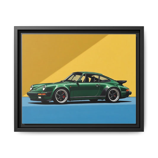 Framed Matte Canvas — Green Sports Car Wall Art