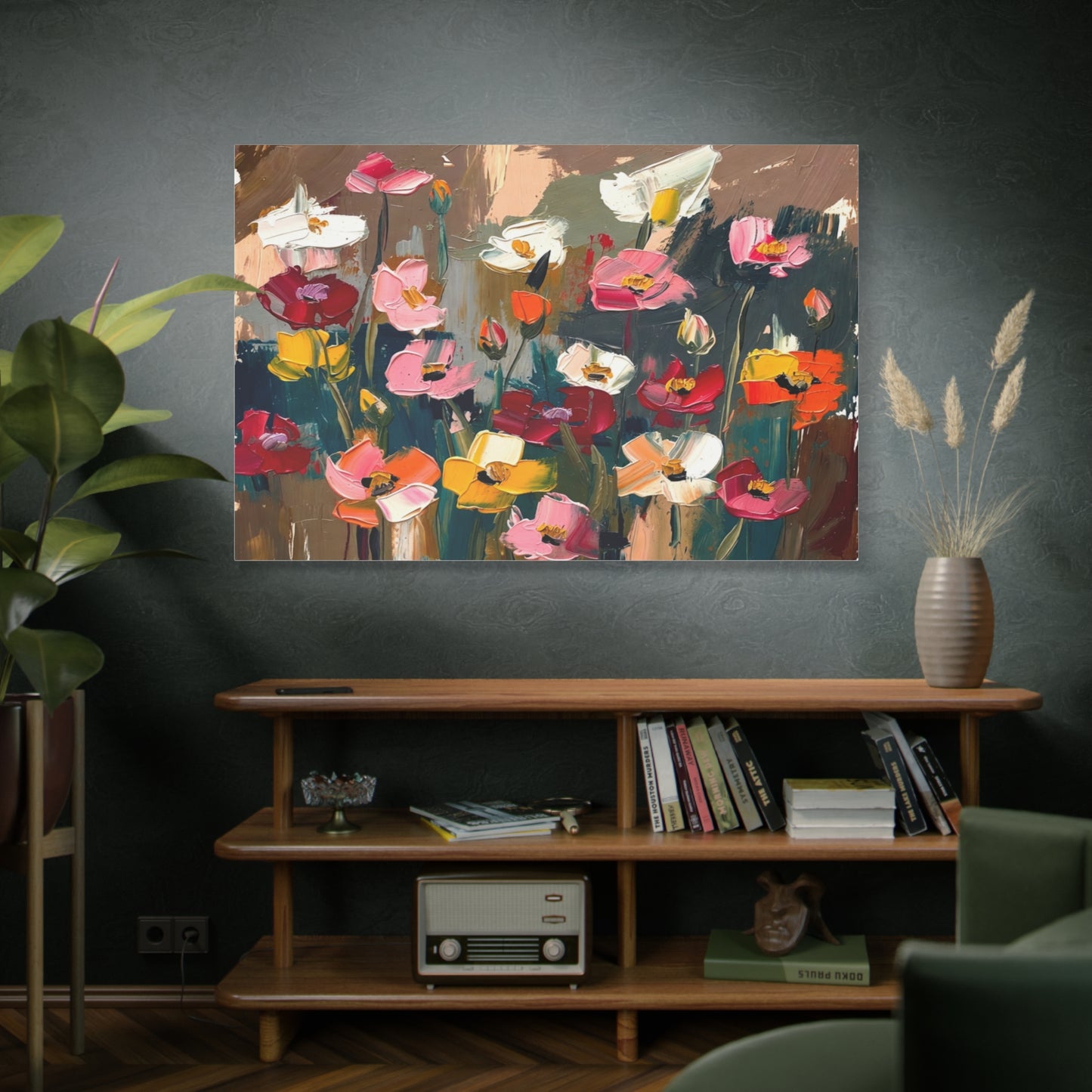 Abstract Floral Canvas Wall Art — Colorful Poppies Matte Stretched Print