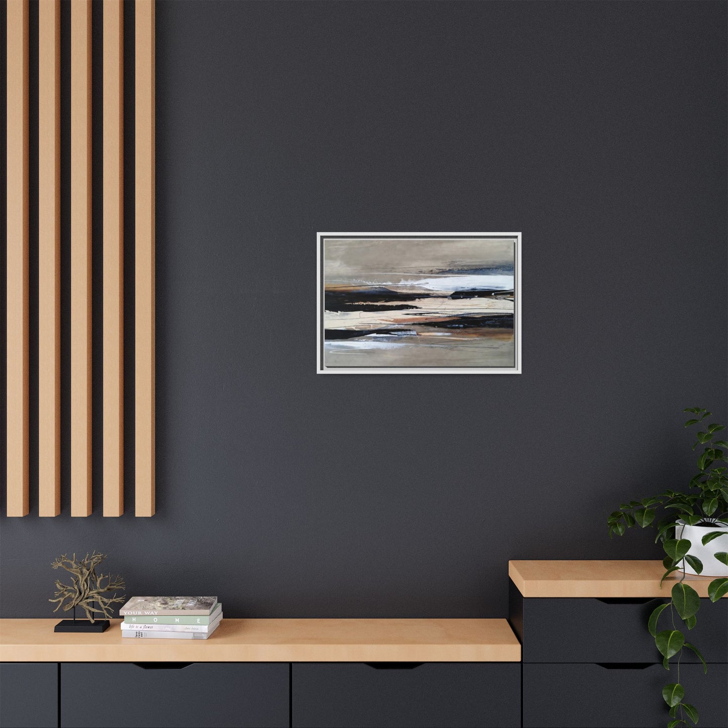 Abstract Seascape Matte Canvas Framed Wall Art — Neutral Coastal Landscape