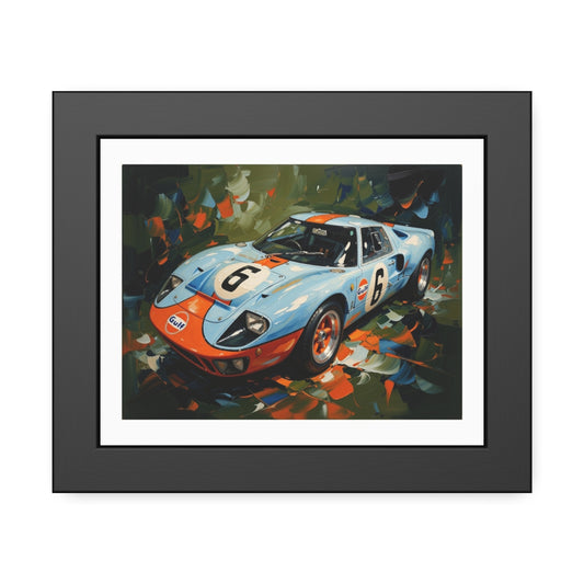 Framed Racing Car Poster — Vintage Gulf GT40 Print